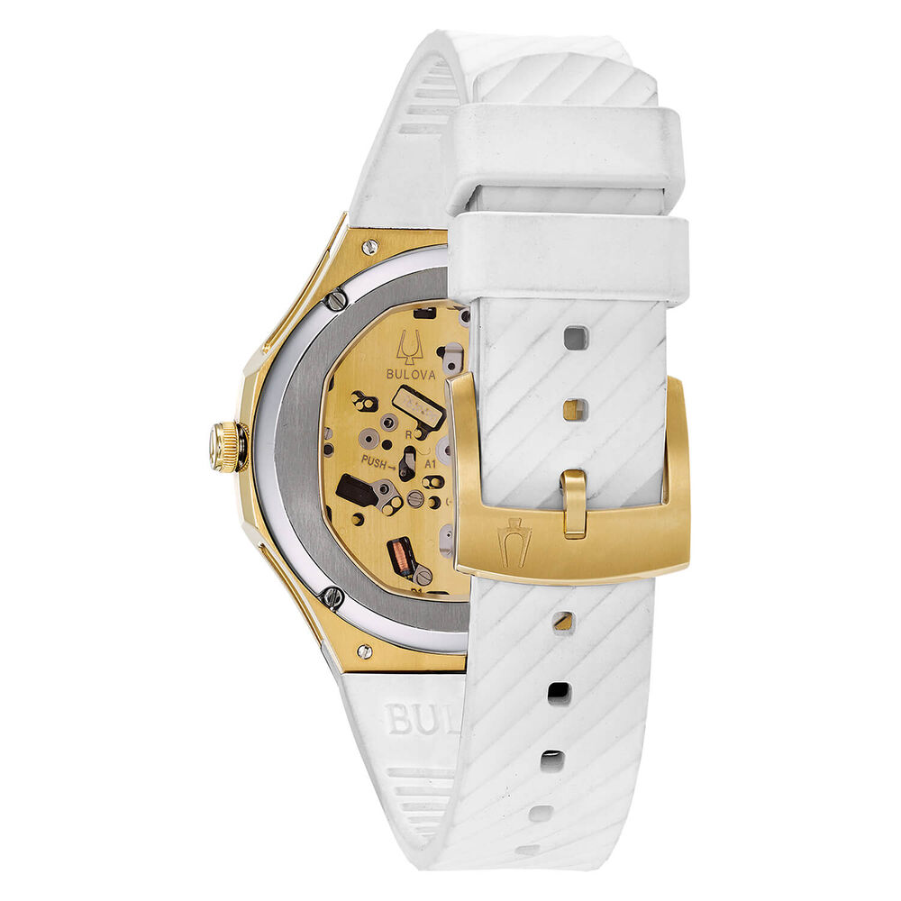 Bulova Curv White Dial Yellow Gold PVD Case White Rubber Strap Watch image number 2