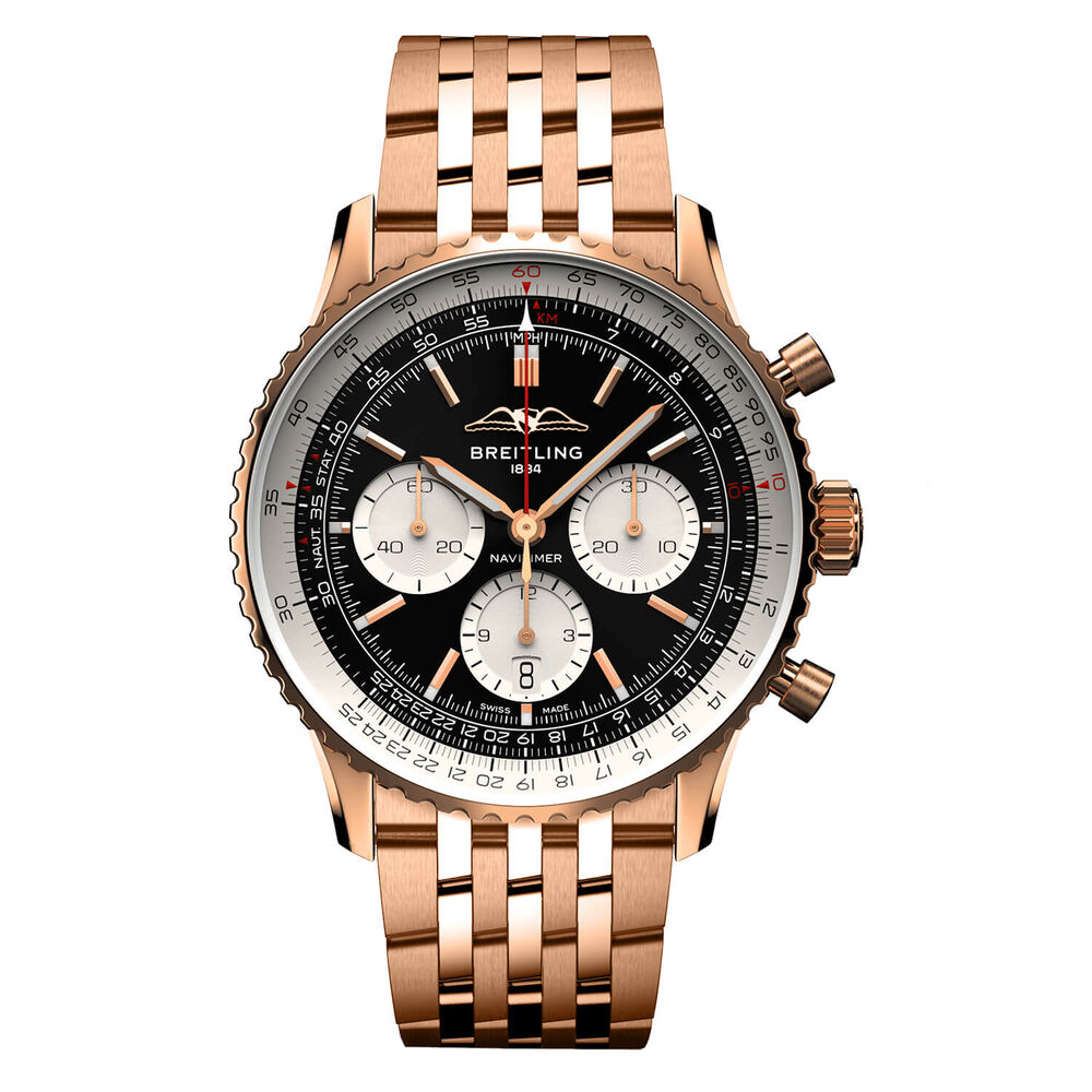 Breitling 18ct Navitimer B01 Chronograph 43 Black Dial 18ct Red Gold Bracelet Watch image number 0