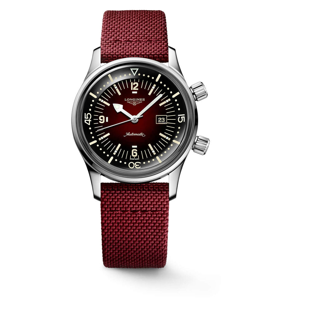 Longines Diving Legend Diver 36mm Automatic Red Dial Steel Case Red Strap Watch