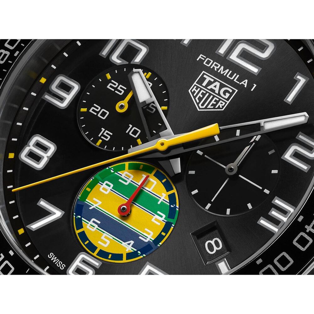 TAG Heuer Formula 1 Chronograph x Senna 43mm Black Dial Steel Bracelet Watch image number 2
