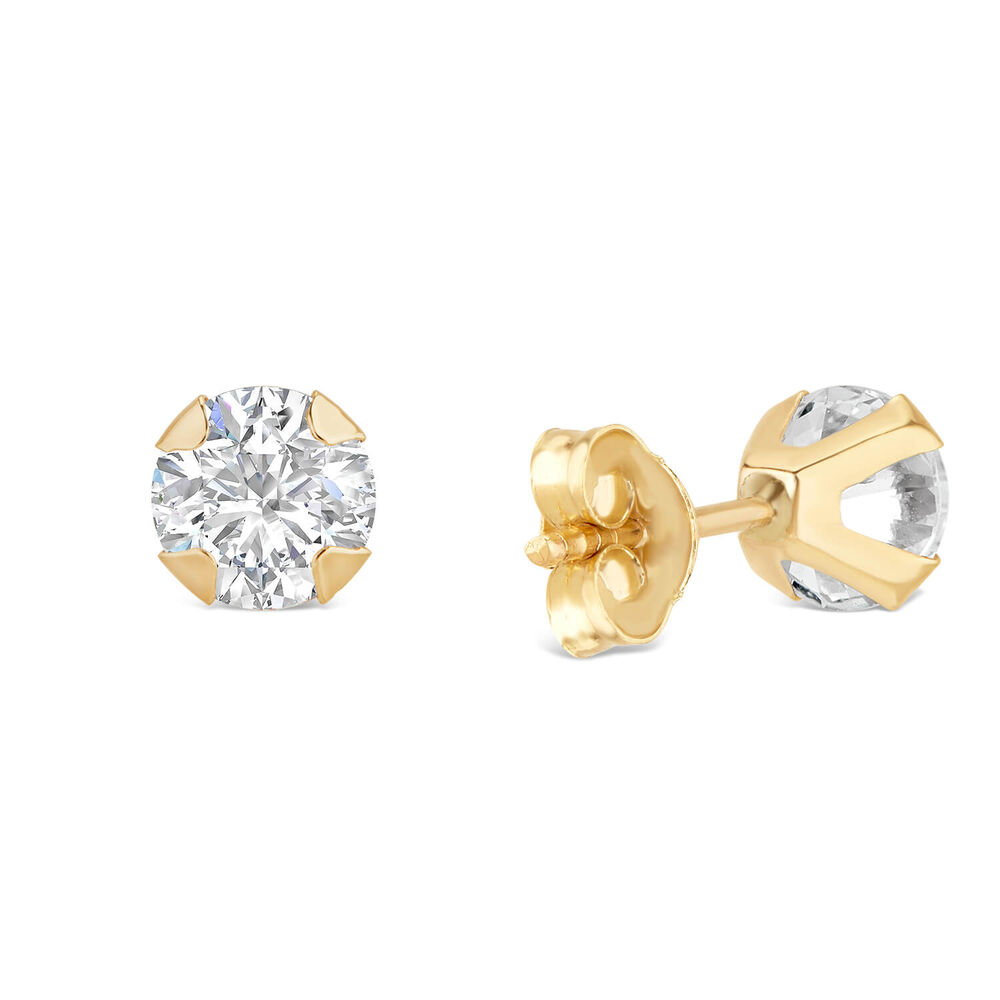 9ct Yellow Gold 5mm Four Claw Cubic Zirconia Stud Earrings