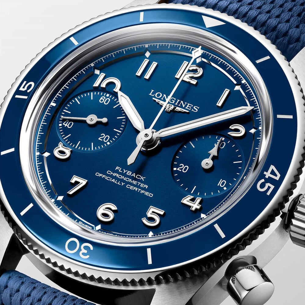 Longines Spirit Pilot Flyback 39.5mm Blue Dial & Blue Rubber Strap Watch