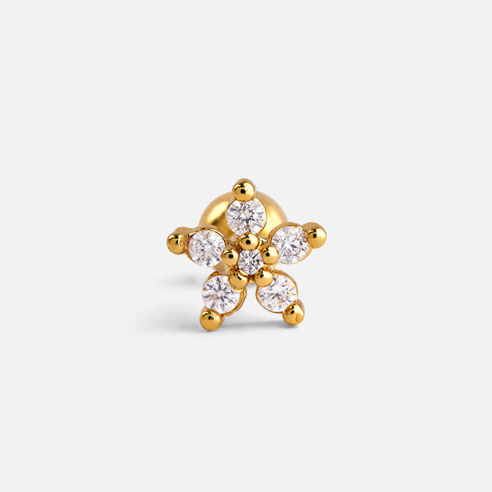 Yellow Gold Plated Vermeil Sterling Silver Cubic Zirconia Flower Single Stud Earring