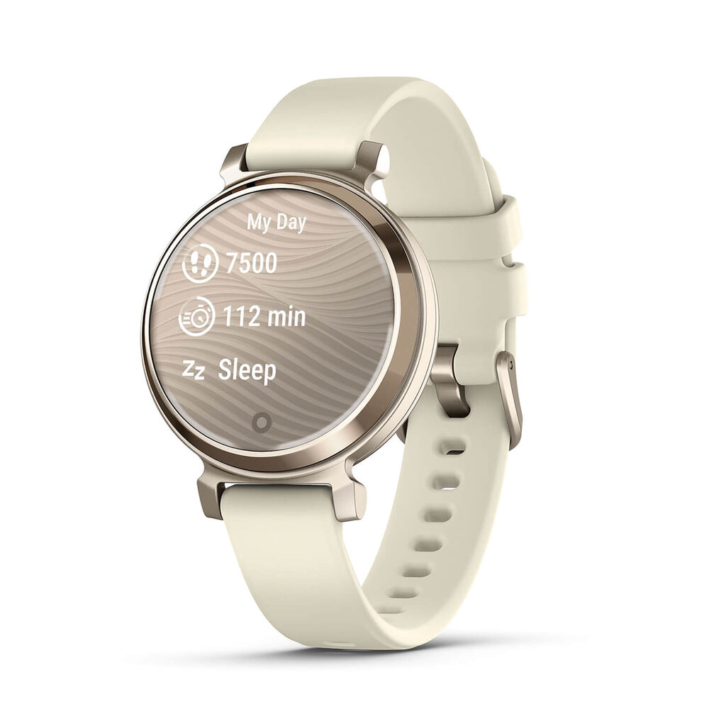 Garmin Lily® 2 Cream Gold Bezel Coconut Silicone Strap Watch image number 2