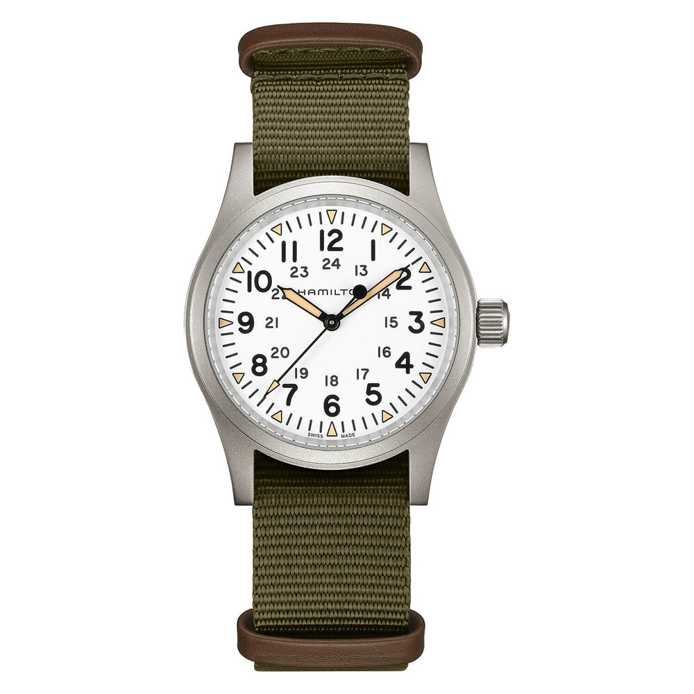 Hamilton Khaki Field Mechanical 38mm White Steel Case Textile Watch