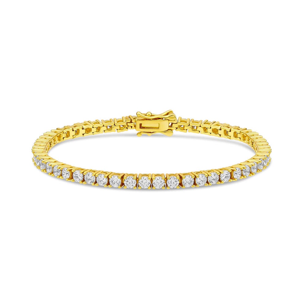 Sterling Silver Yellow Gold Plated Cubic Zirconia Tennis Bracelet