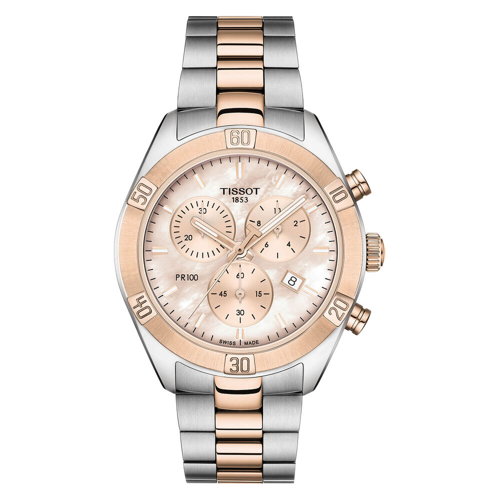 Tissot PR 100 Sport Chic 38mm Quartz White Mother of Pearl Dial Steel & Rose Gold Bracelet Watch image number 0