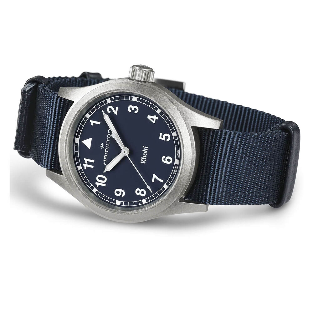 Hamilton Khaki Field Quartz 38mm Blue Dial Steel Case Blue Strap Watch image number 2