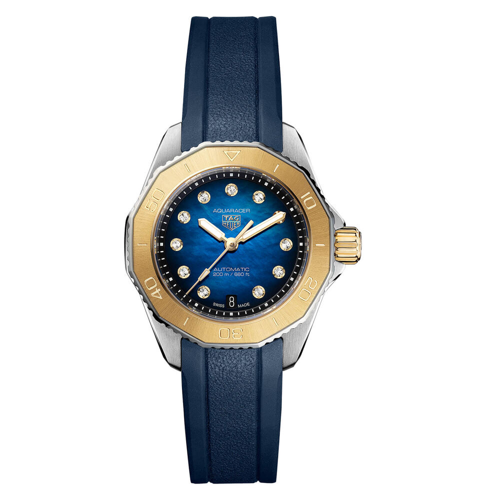 TAG Heuer Aquaracer 30mm Blue Dial Rose Gold Bezel Blue Rubber Strap Watch image number 0