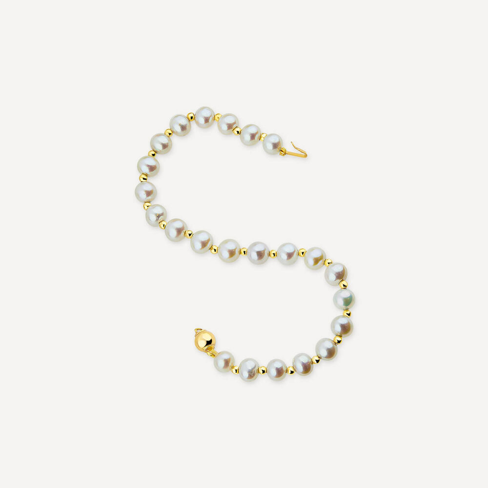 9ct Yellow Gold 6-6.5mm Cultured Freshwater Pearl Beaded Bracelet image number 3