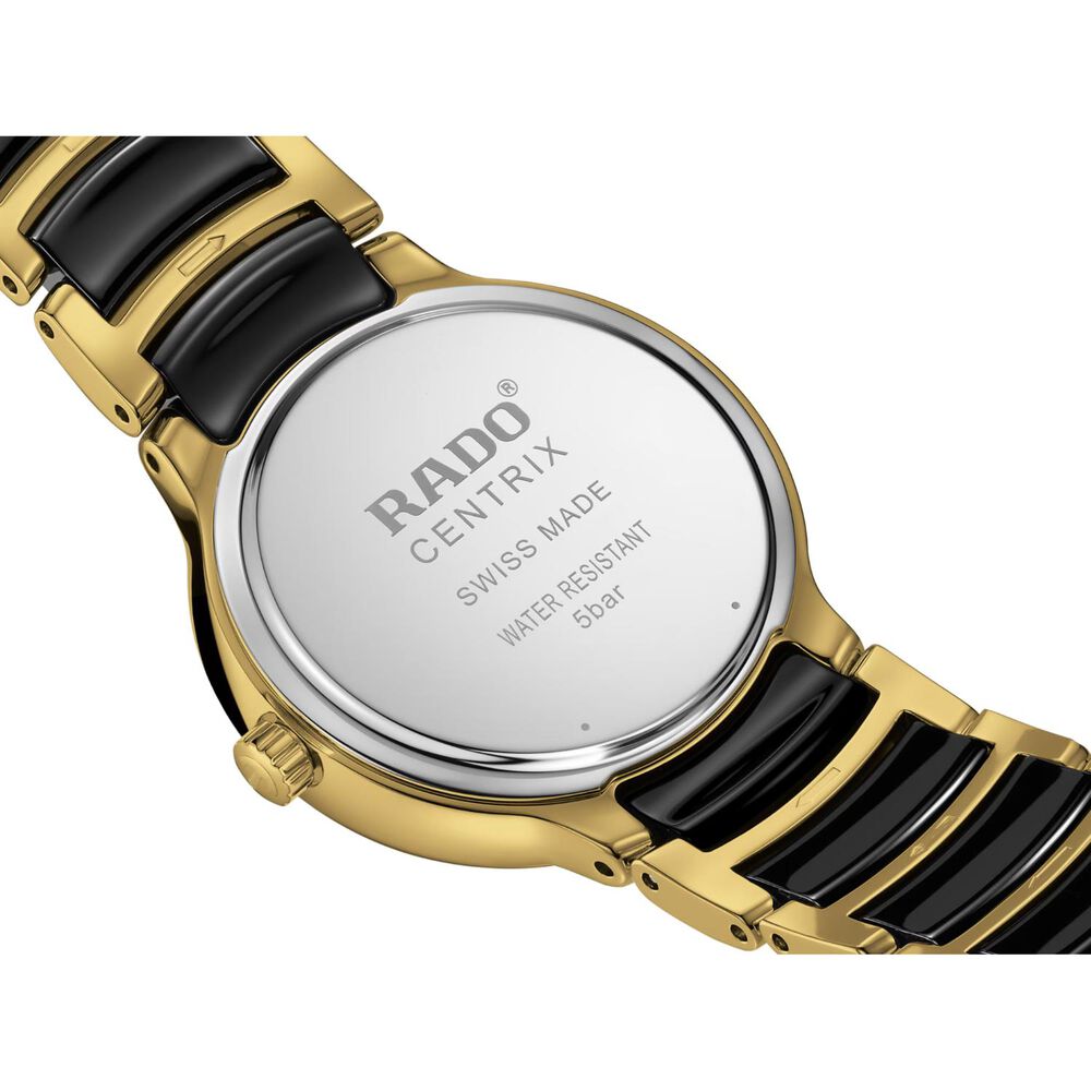 Rado Centrix Diamonds 30.5mm Black Dial Ceramic & Gold PVD Steel Bracelet Watch image number 3