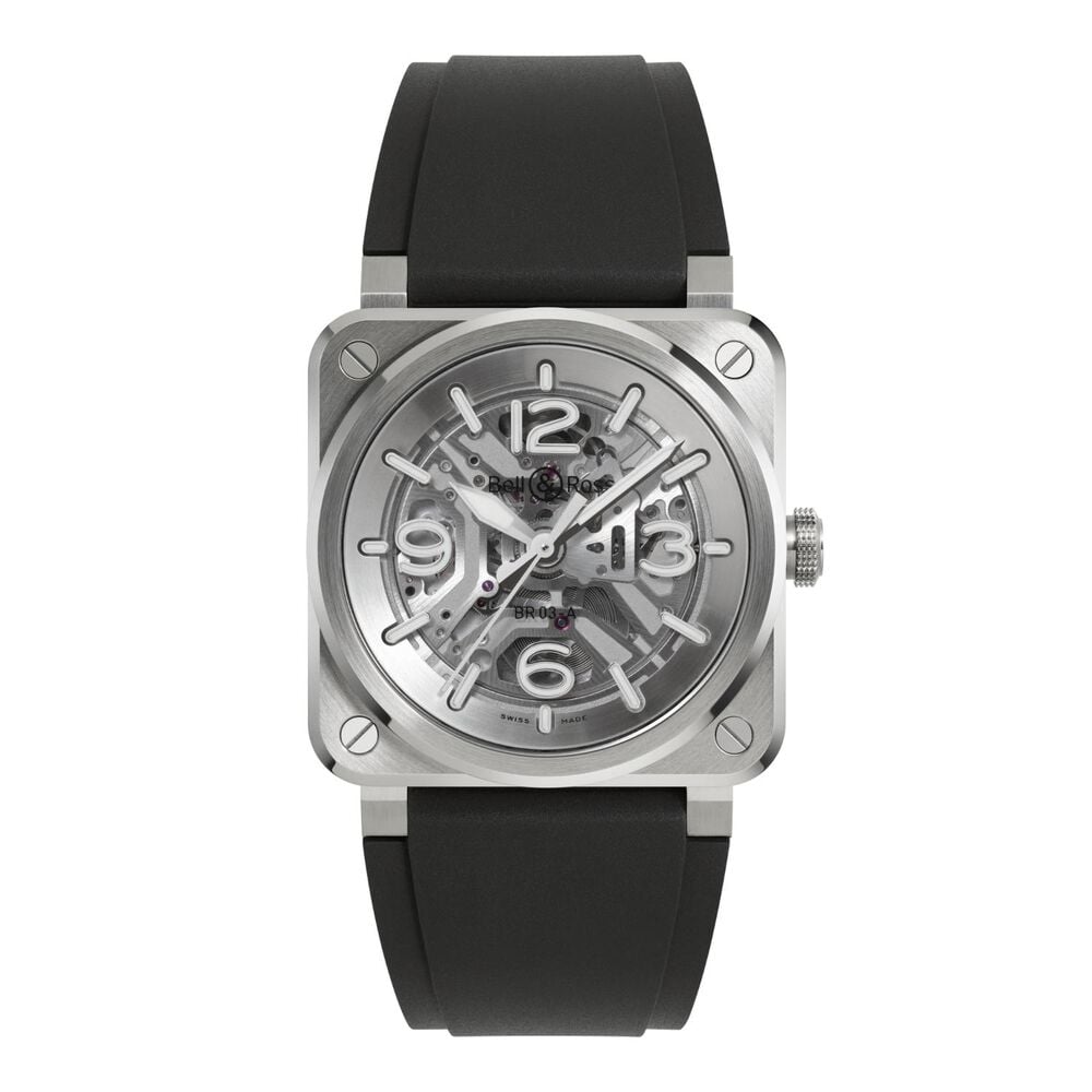 Bell & Ross BR-03 Auto 41mm Skeleton Grey Dial Rubber Strap Watch