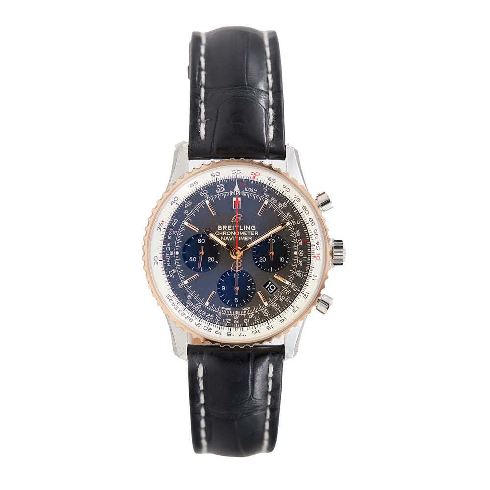 Pre-Owned Breitling Navitimer 1 43mm Grey Chronograph Dial Black Leather Strap Watch image number 0
