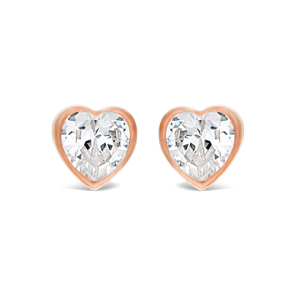 9ct rose gold cubic zirconia heart stud earrings image number 0