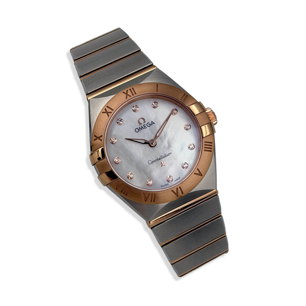Pre-Owned OMEGA Constellation 28mm MOP Dial Diamond Dots Sedna Gold & Steel Bracelet Watch image number 1