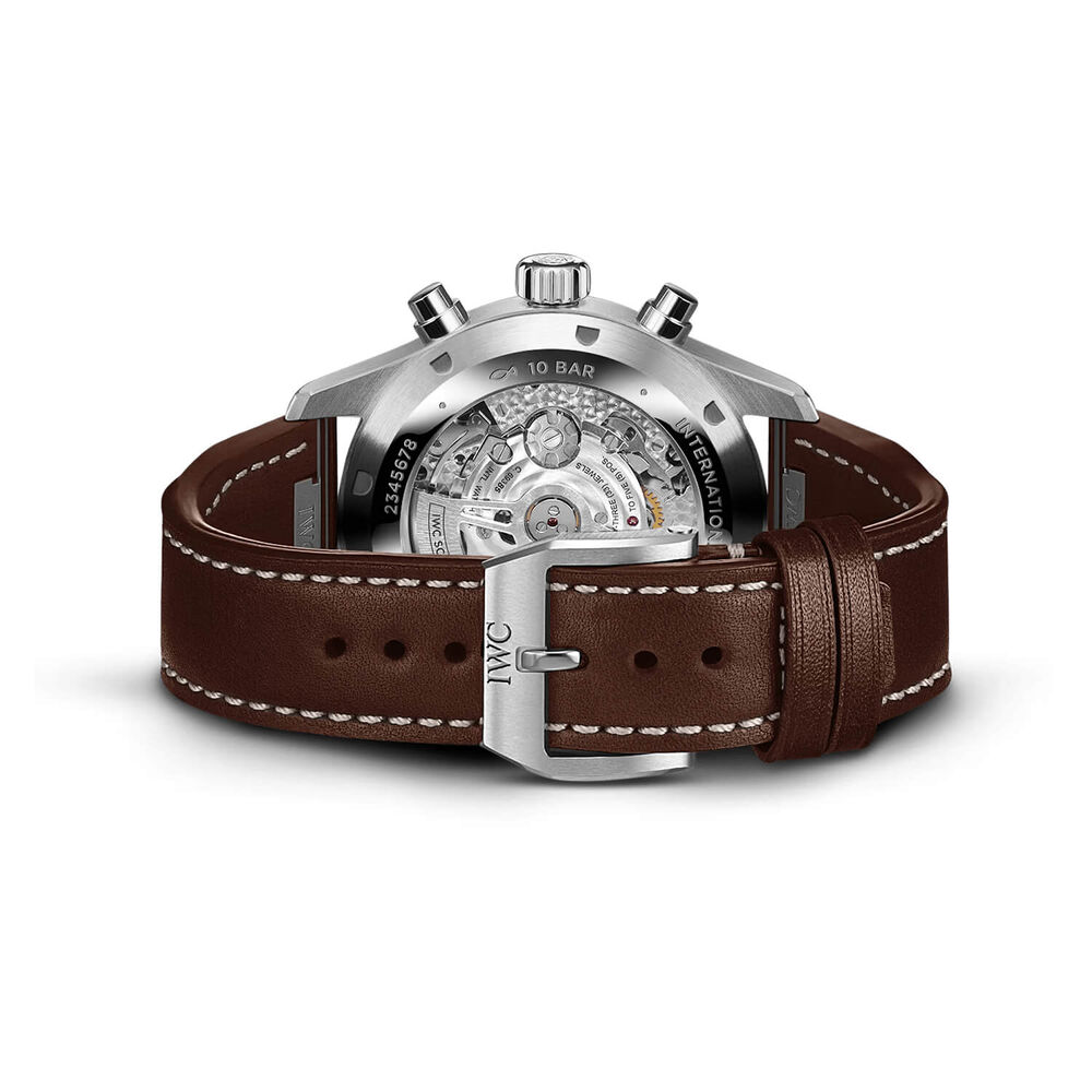 IWC Schaffhausen Pilot's Chronograph 43mm Green Dial Steel Case Brown Leather Strap image number 4