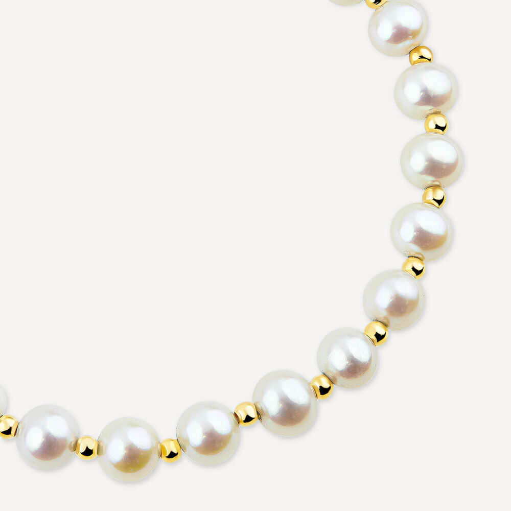 9ct Yellow Gold 6mm Oval Freshwater Pearl & Gold Bead Bracelet