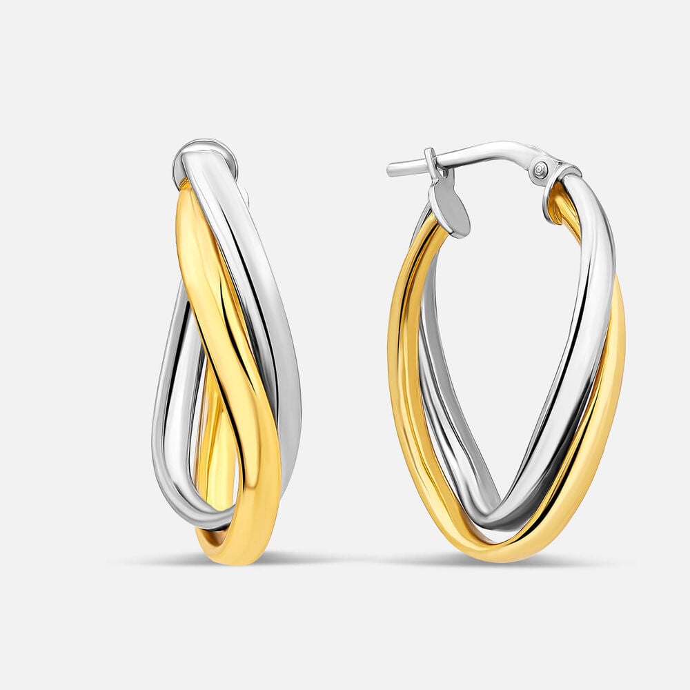 Sterling Silver Two Tone Twist Hoop Earrings