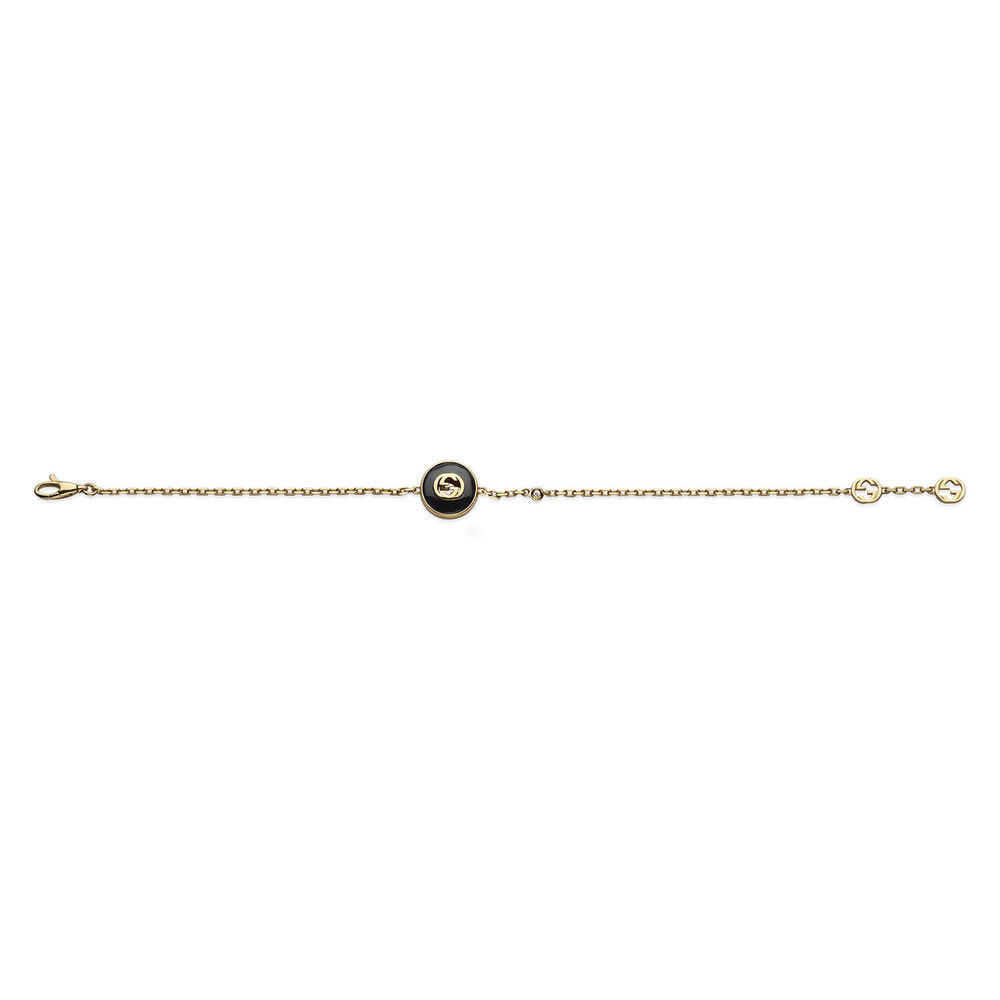 Gucci Interlocking Black Onyx 18k Chain Bracelet (Size M, 6.7") image number 1