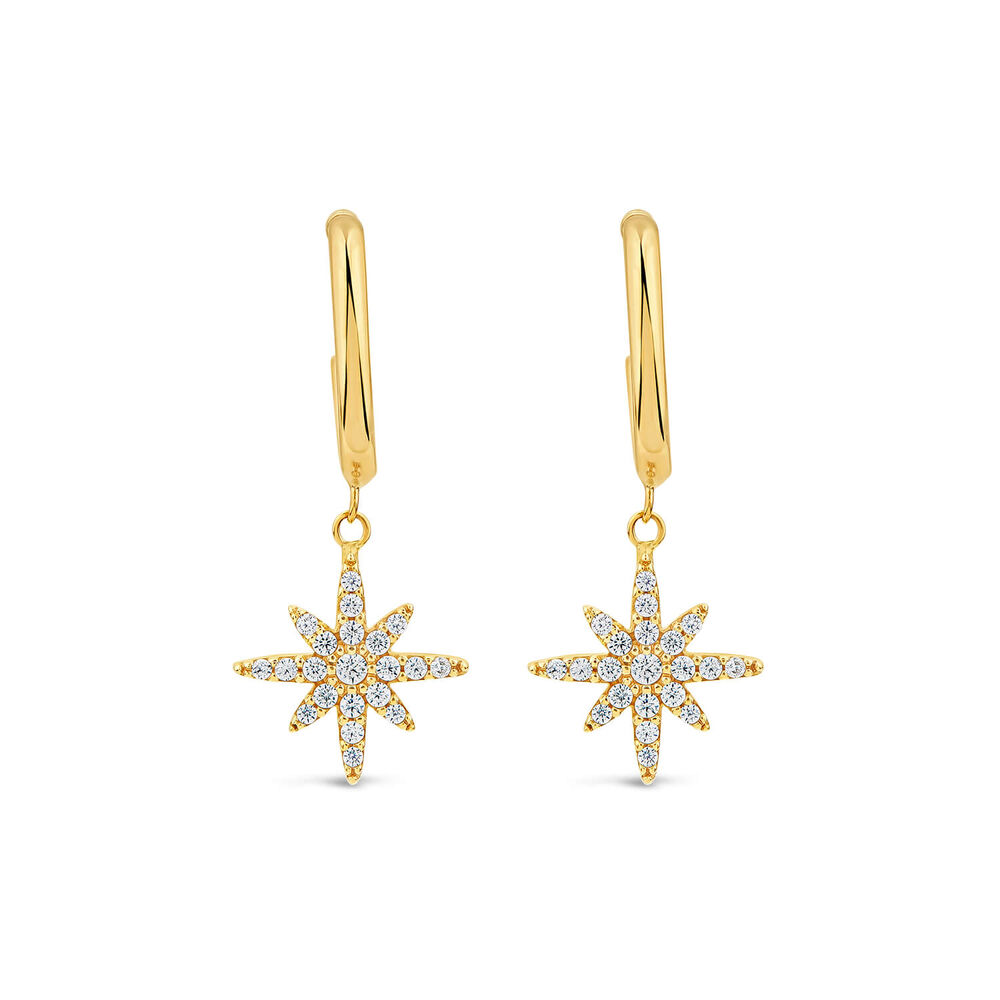 9ct Yellow Gold Cubic Zirconia Set North Star Hoop Earrings