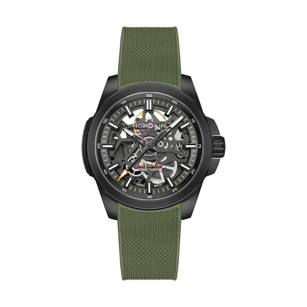 NORQAIN Independence Skeleton DLC 40mm Dial Khaki Rubber Strap Watch image number 0