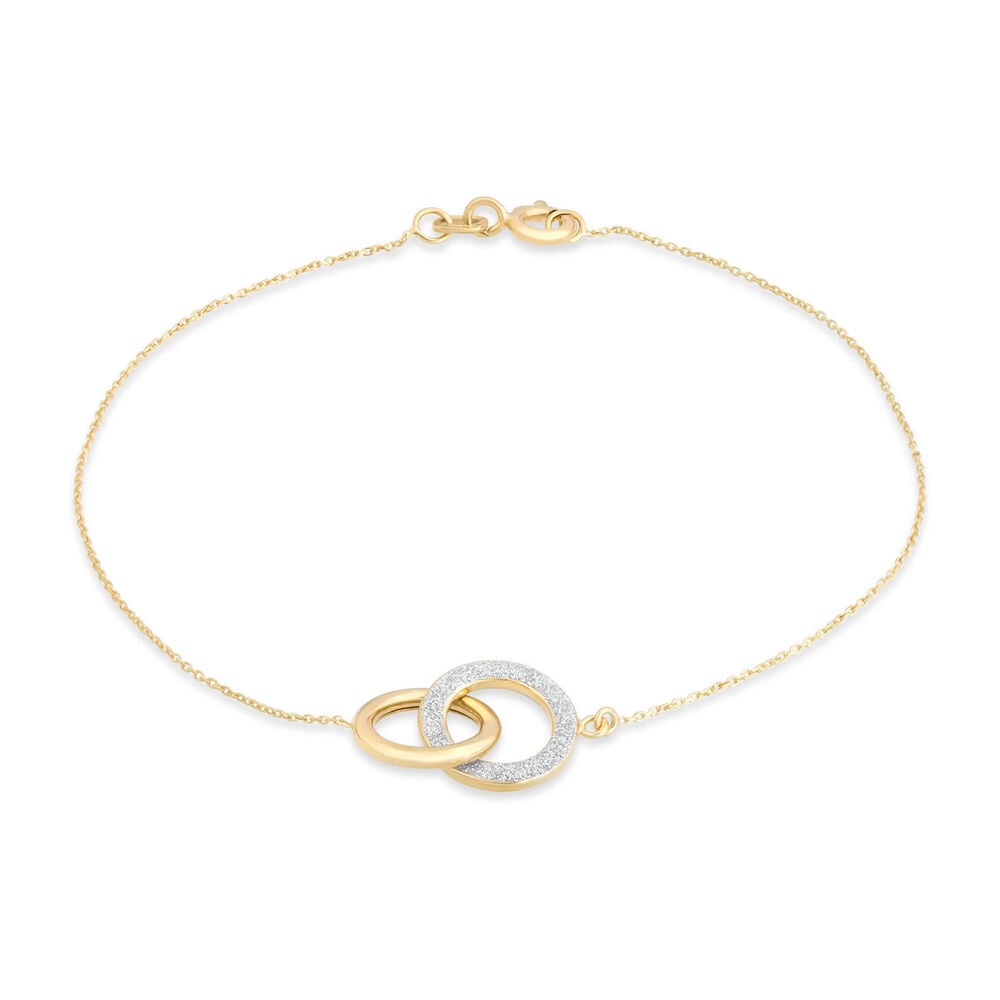 9ct Gold Plain and Glitter Interlocking Circle Bracelet