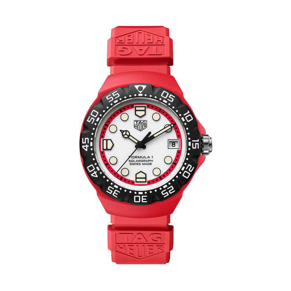 TAG Heuer Formula 1 Solargraph 38mm White Dial Black Bezel Red Rubber Strap Watch