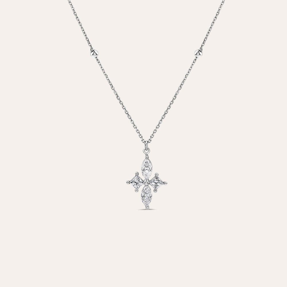 9ct White Gold Marquise & Princess Cubic Zirconia Pendant