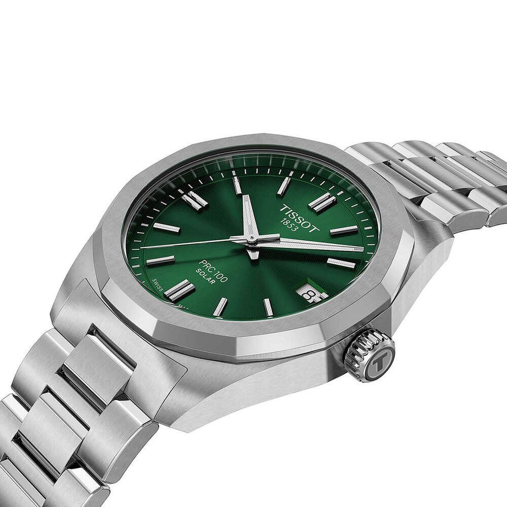 Tissot PRC 100 Solar 34mm Green Dial Steel Bracelet Watch