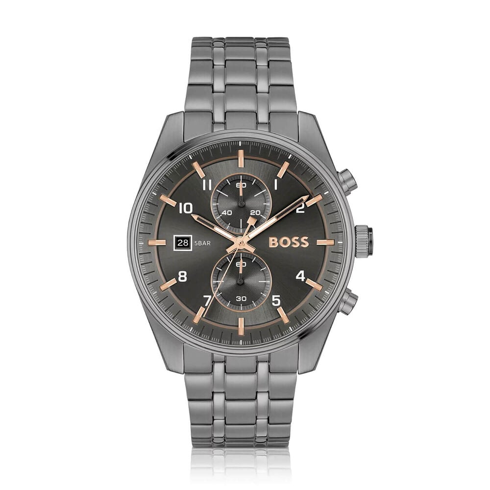BOSS Skytraveller Chronograph 44mm Grey Dial Steel Bracelet Watch image number 0