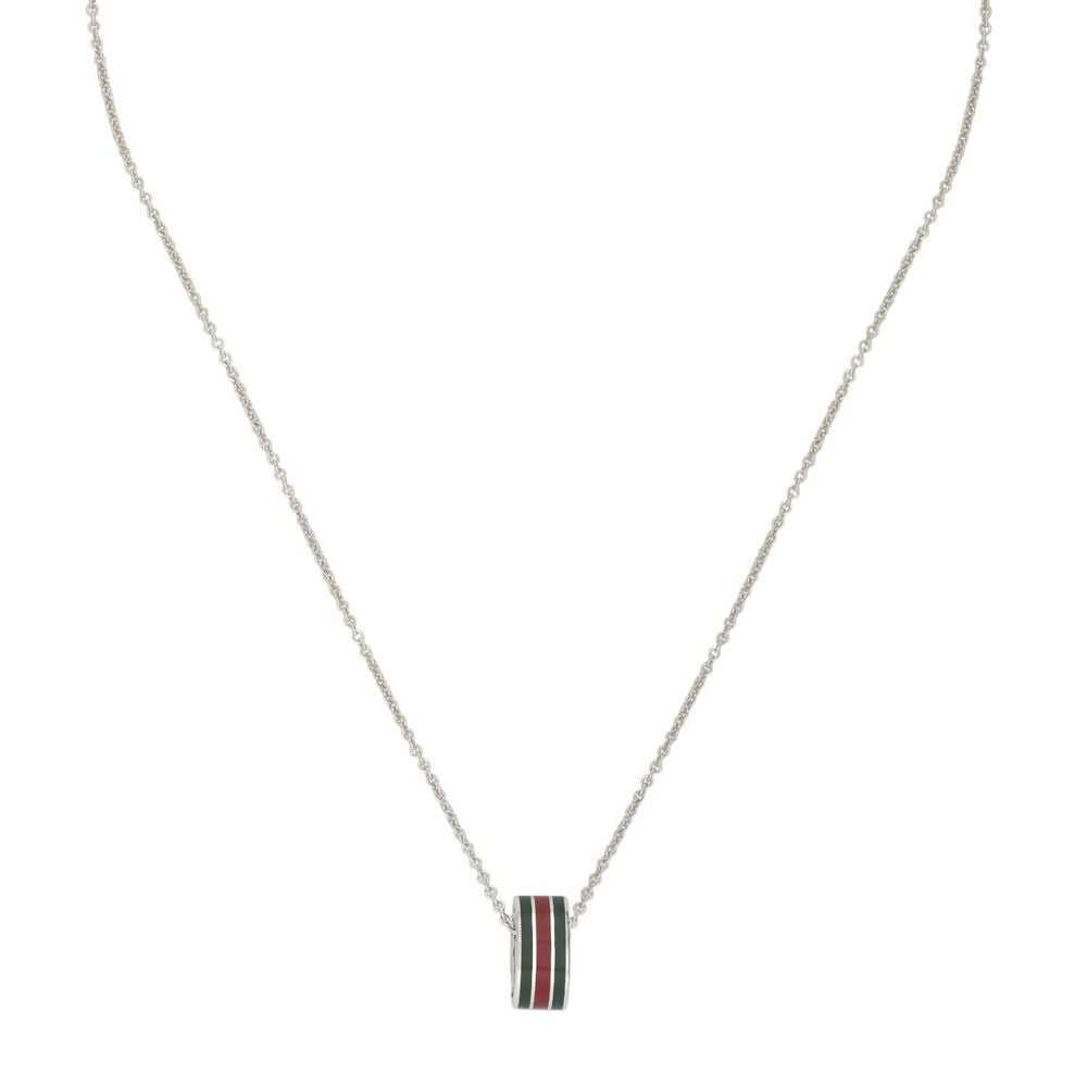 Gucci Web Sterling Silver Red & Green Enamel Pendant Necklace