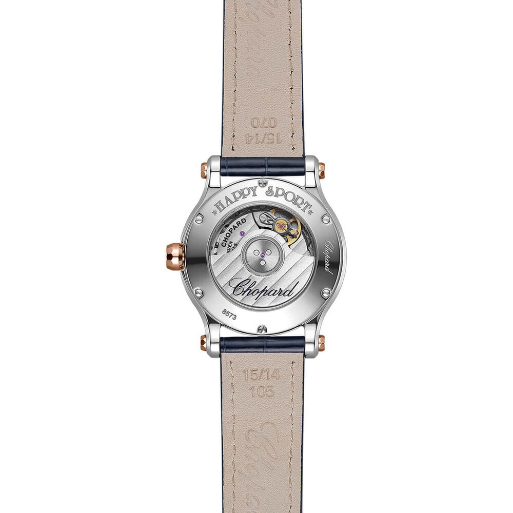 Chopard Happy Sport Sun, Moon and Stars 30mm Blue Dial 0.33ct Diamonds Leather Strap Watch