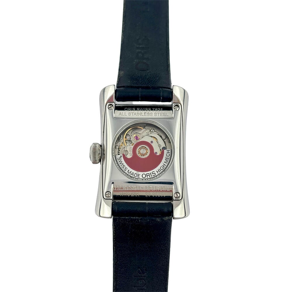 Pre-Owned Oris Rectangular Date Diamonds 25.9x37mm Black Dial Leather Strap Watch image number 2