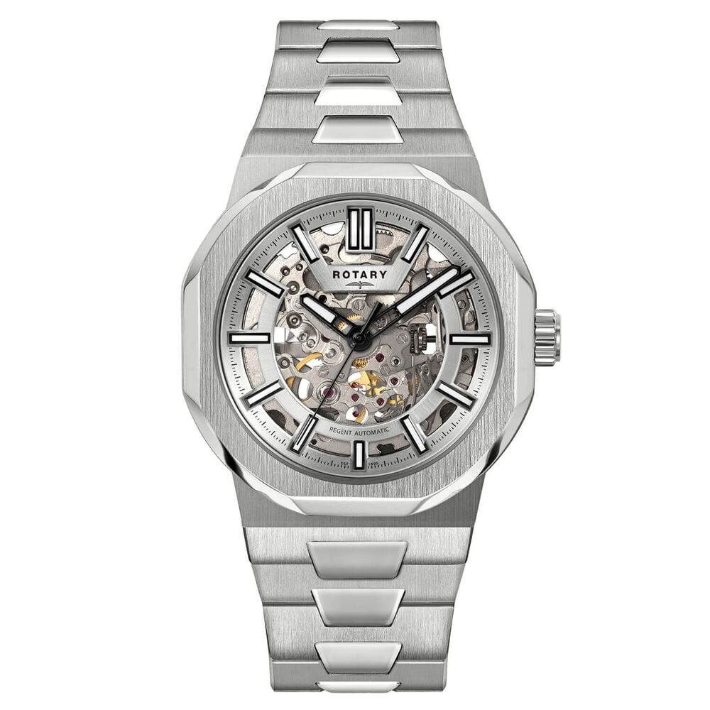Rotary Regent Skeleton Automatic 43mm Silver Dial Stainless Steel Bracelet Watch