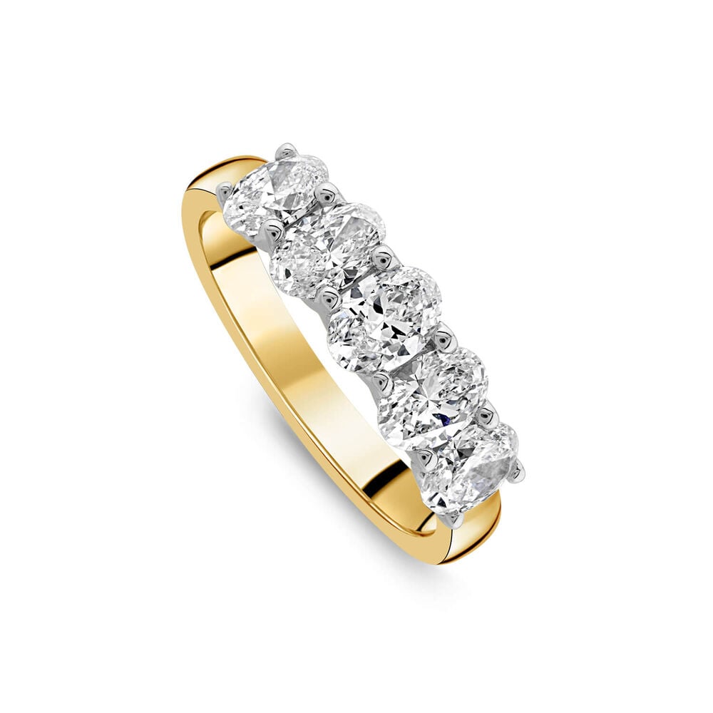 Born 18ct Yellow Gold 1.5ct Lab Grown Oval 5 Stone Half Eternity Diamond Ring image number 0