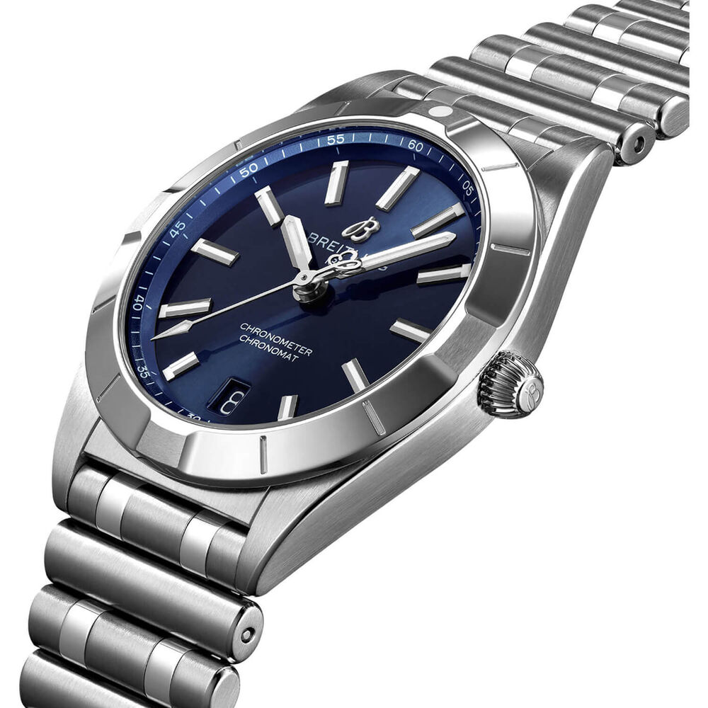 Breitling Chronomat 32mm Blue Dial Steel Case Ladies Bracelet Watch