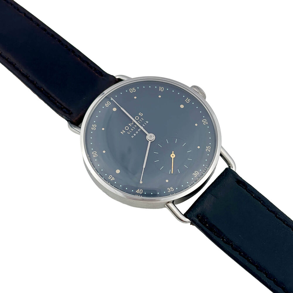 Pre-Owned NOMOS Glashutte Metro Neomatik 35mm Blue Dial Black Leather Strap Watch image number 1