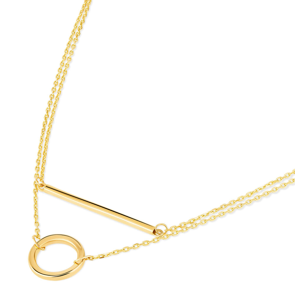 9ct Yellow Gold Bar & Circle Layer Necklet image number 1