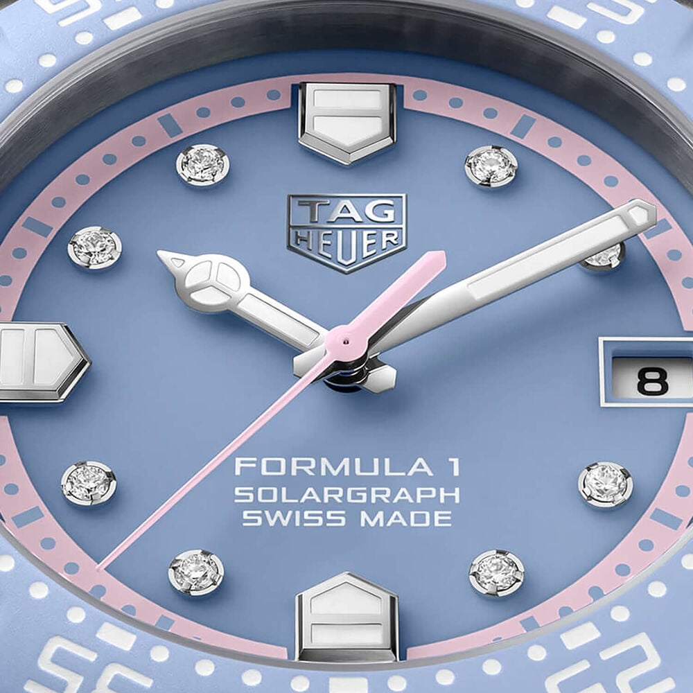 TAG Heuer Formula 1 Solargraph Blue Dial Diamond Dots Steel Bracelet Watch