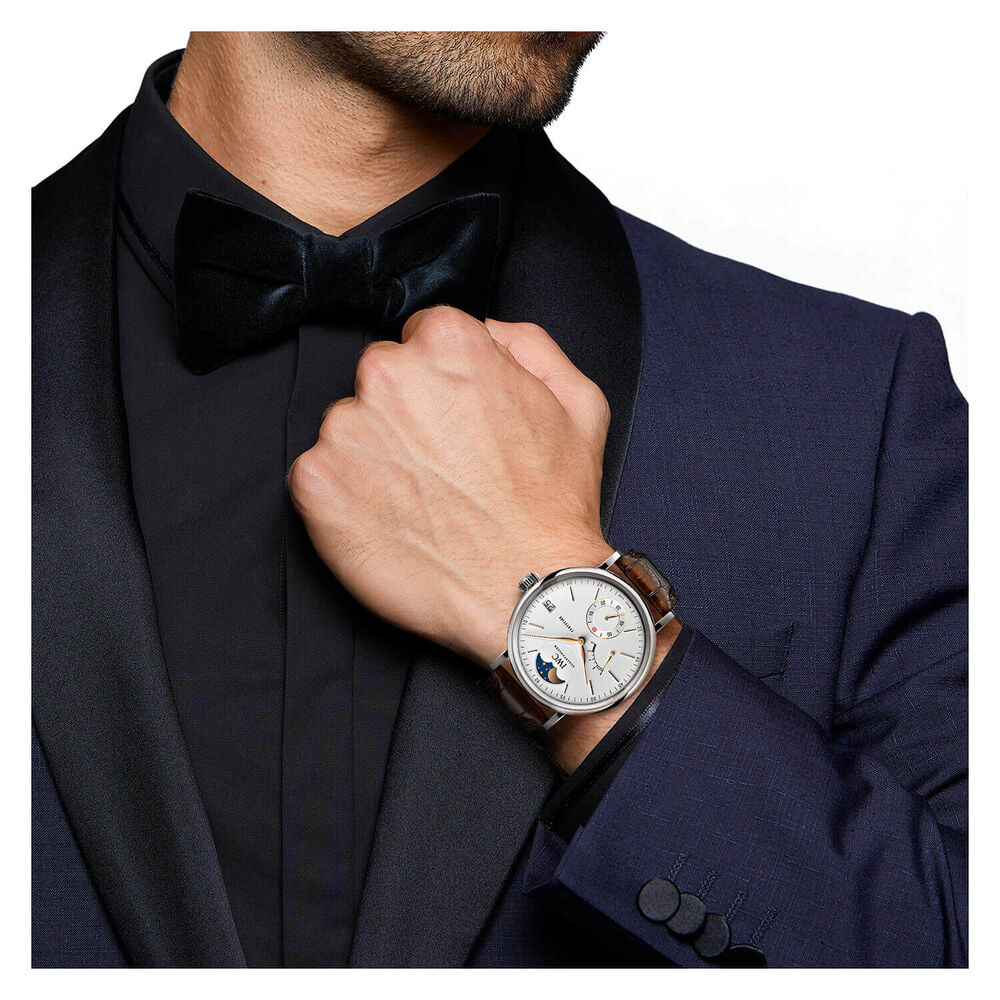 IWC Schaffhausen Portofino Hand-Wound Moon Phase Silver Dial Brown Strap Watch image number 6