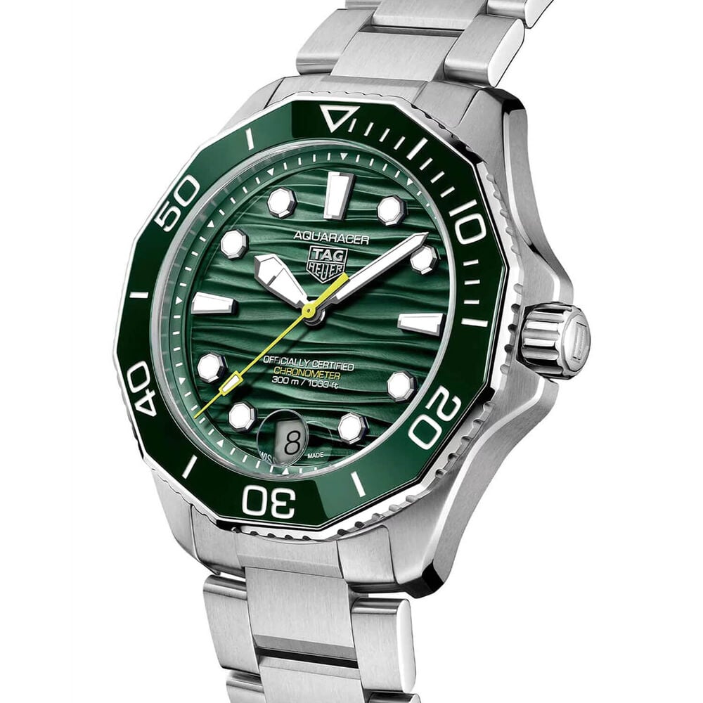 TAG Heuer Aquaracer Professional 300 Date 42mm Green Dial & Ceramic Bezel Steel Bracelet Watch image number 2