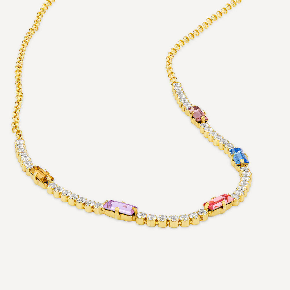 Sterling Silver & Yellow Gold Plated Rectangular Colour Stones & Cubic Zirconia Necklet image number 3