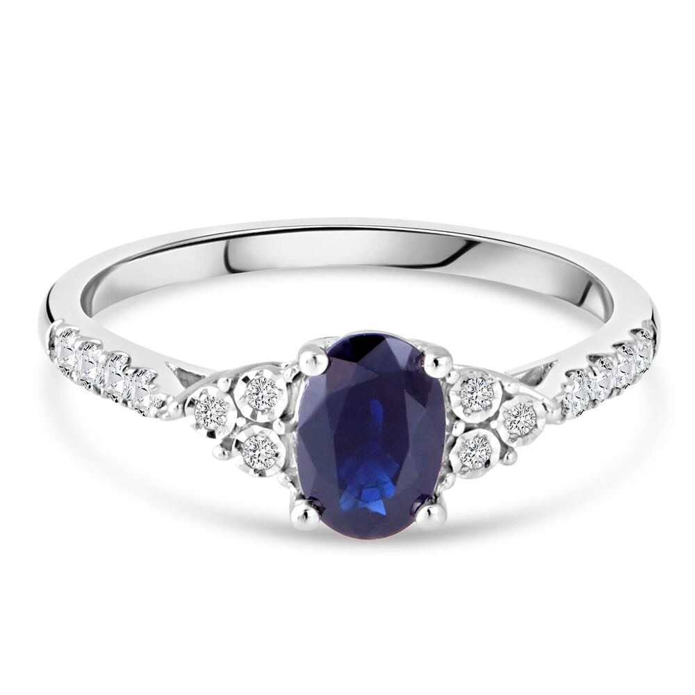 Ladies 9ct White Gold Diamond and Sapphire Ring image number 4