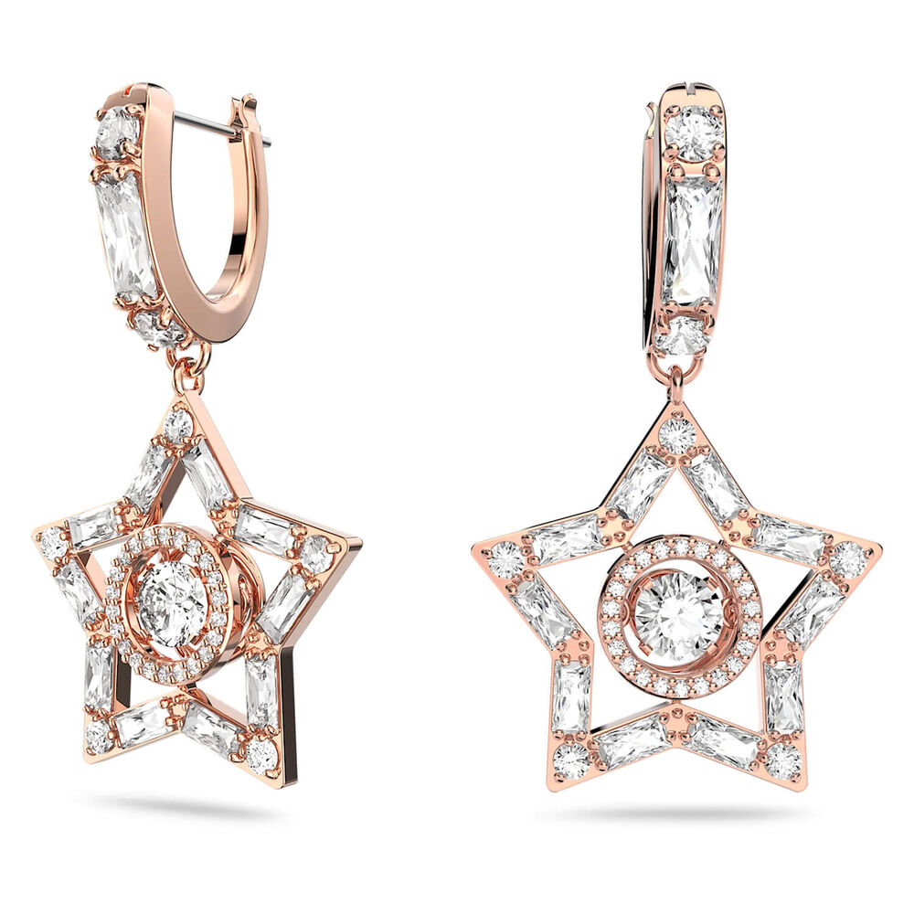 Swarovski Stella Cubic Zirconia Rose Gold Plated Star Drop Earrings image number 1