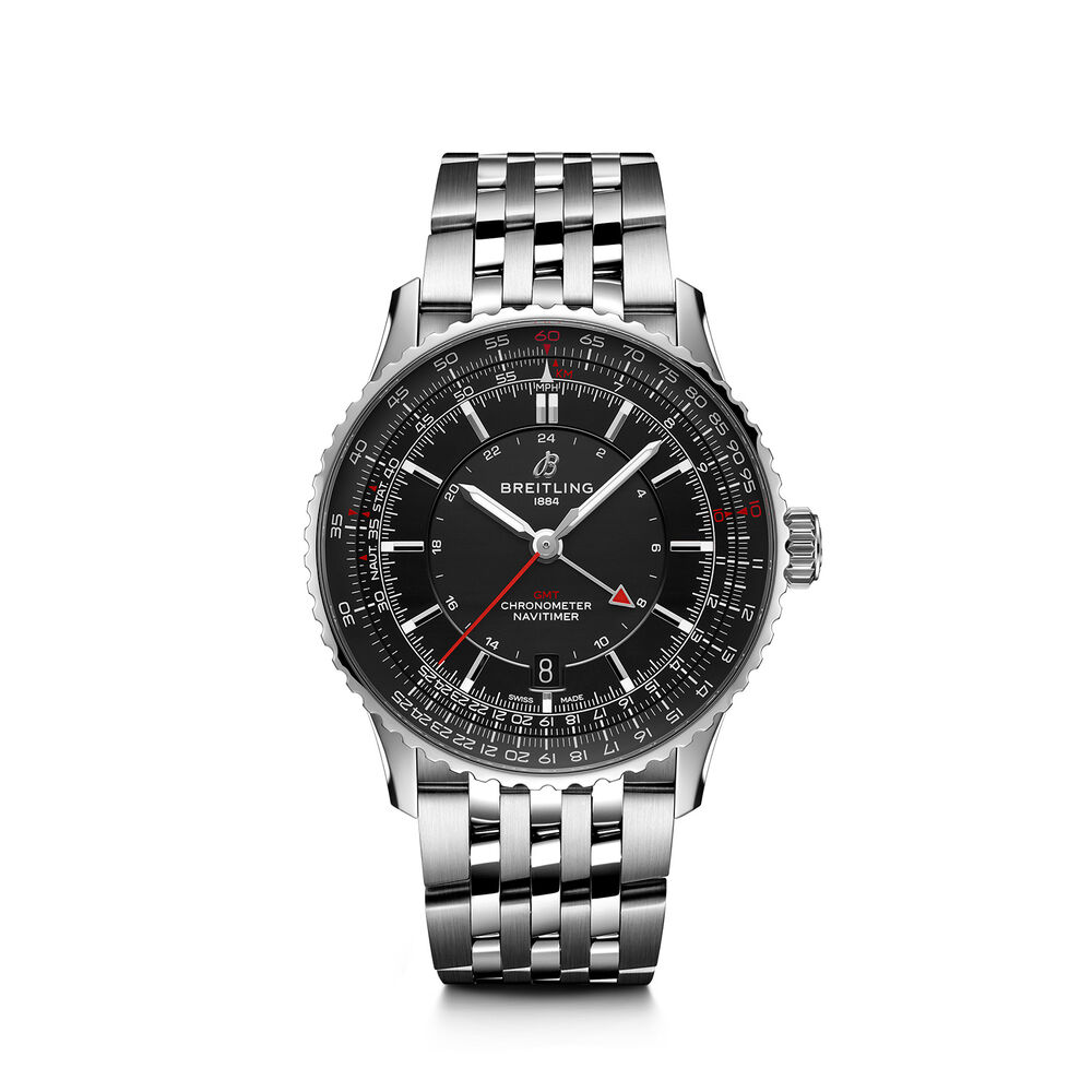 Breitling Navitimer Automatic GMT 41mm Black Dial Steel Bracelet Watch