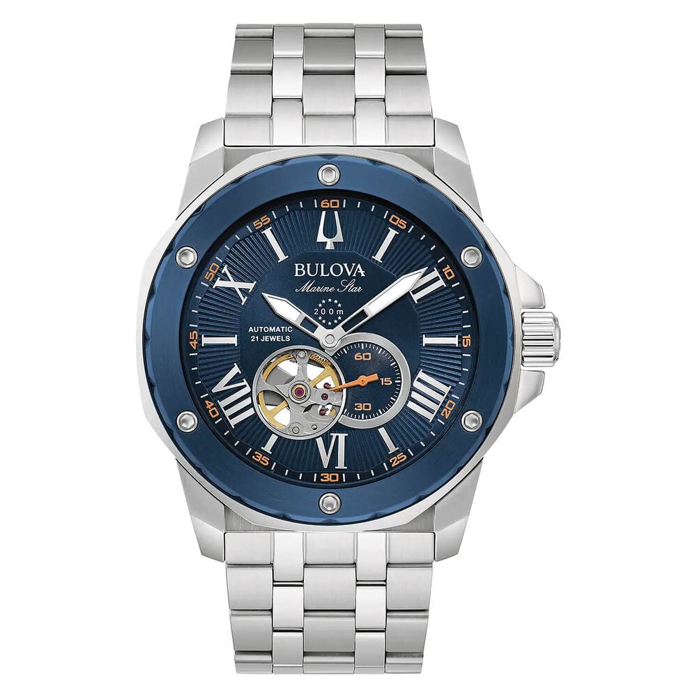 Bulova Marine Star 45mm Blue Skeleton Detail Dial Bracelet Watch image number 0