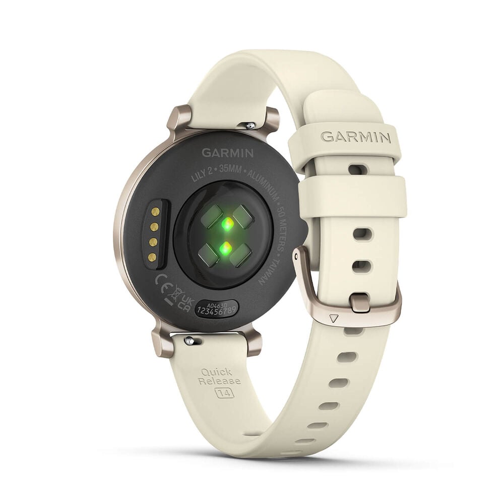 Garmin Lily® 2 Cream Gold Bezel Coconut Silicone Strap Watch image number 4
