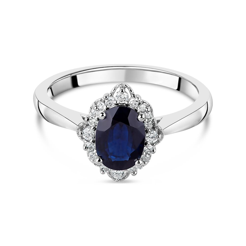 9ct White Gold 0.18ct Diamond & Sapphire Ring image number 4