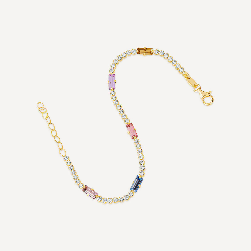 Sterling Silver & Yellow Gold Plated Rectangular Colour Stones & Cubic Zirconia Bracelet image number 3
