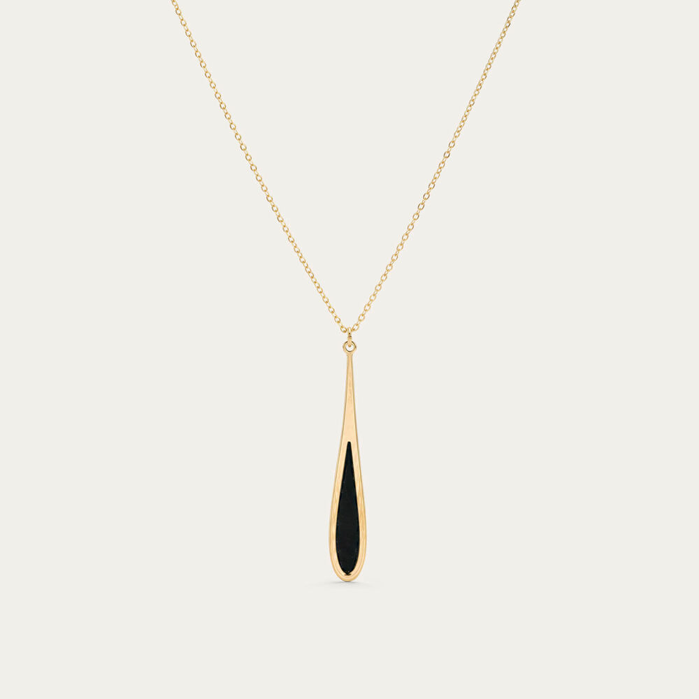 9ct Yellow Gold Black Enamel Teardrop Pendant